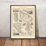 Alte Karte des Britischen Empire im Mittelmeer, 1851: Gibraltar, Malta, Korfu, Zante usw. 