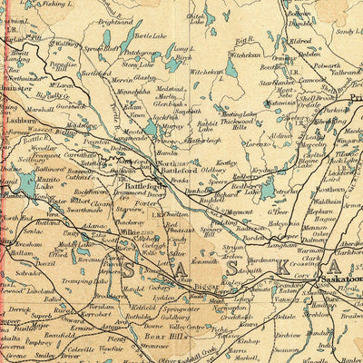 Ancienne carte de l'Alberta et de la Saskatchewan par Bartholomew, 1922 : Calgary, Edmonton, Rocheuses 