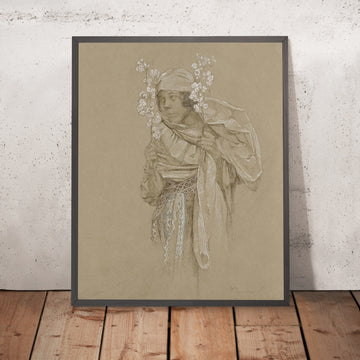 A framed image of Allegory of Spring by Alphonse Mucha, 1860