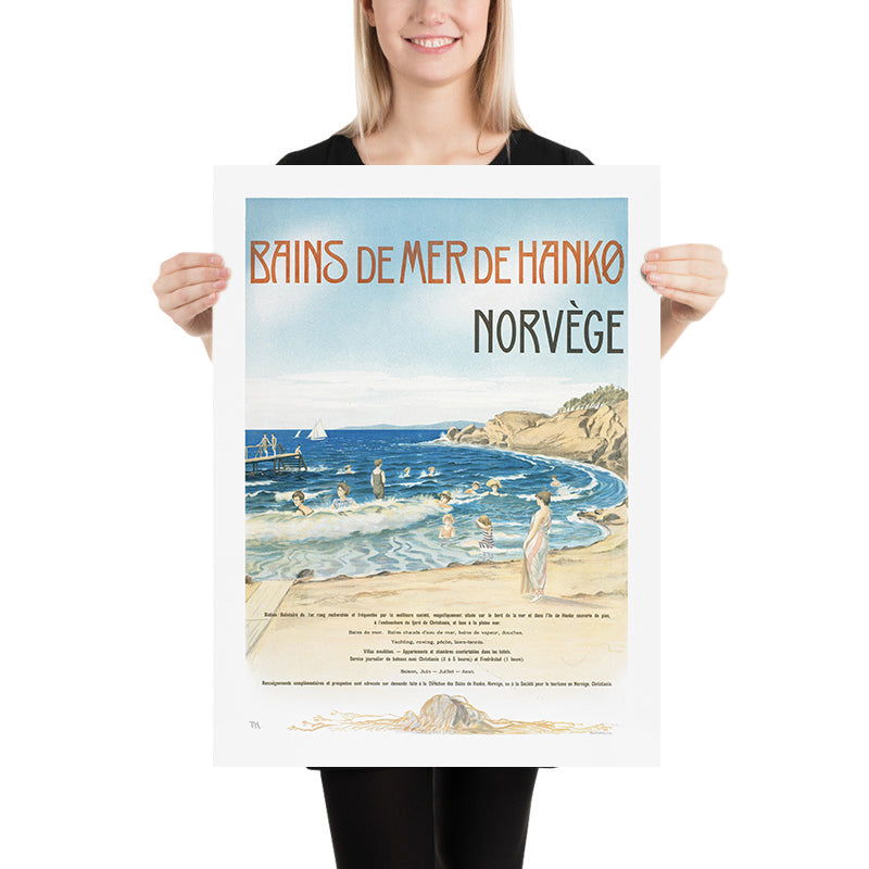 Hankø, Norway Travel Poster: Bains de mer de Hankø by Thorolf Holmboe, 1904