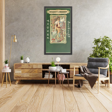 A framed image of Bisquit’s Brandy Poster by Alphonse Mucha, 1899