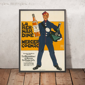 A framed image of La Bernardine Mercier Vintage Cognac Poster by Hans Rudi Erdt, 1908