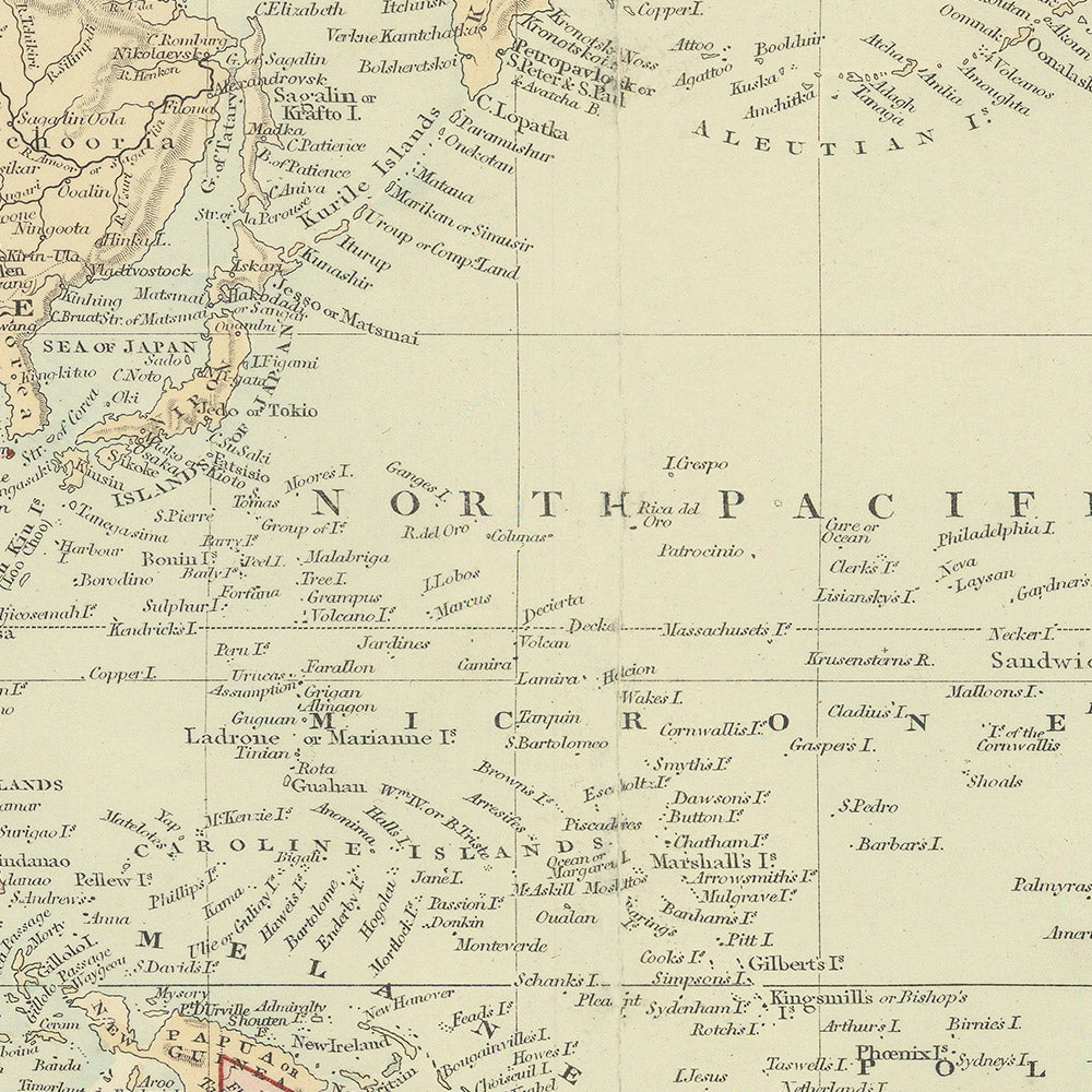 Antigua carta mundial de Mercator del Imperio Británico por Stanford, 1894: Centrada en el Pacífico 