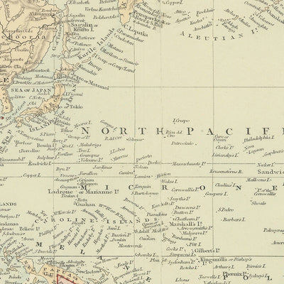Antigua carta mundial de Mercator del Imperio Británico por Stanford, 1894: Centrada en el Pacífico 