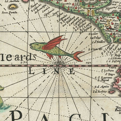 Old Map of America by Walton, 1658: California as Island, Mythical Strait, Carte-à-Figures Style