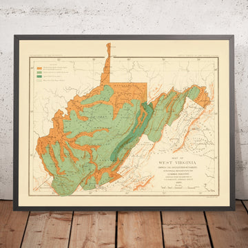 Old Forestry Map of West Virginia by Sargent, 1882: Charleston, Huntington, Ohio River, Alleghenies, Spruce Knob