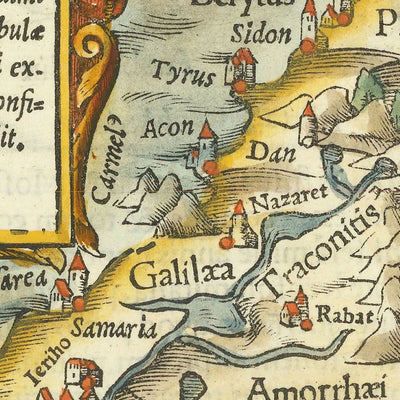 Old Map of Cyprus & Holy Land by Münster, 1554: Jerusalem, Mount Sinai, Medina, Taurus Mts