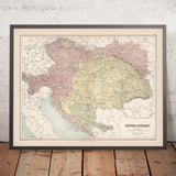 Ancienne carte de l'Autriche-Hongrie par Black, 1884 : Vienne, Budapest, Alpes, Danube, Adriatique 