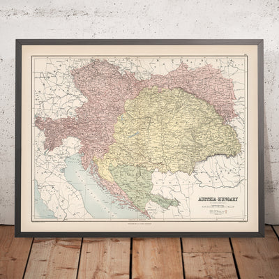 Old Map of Austria-Hungary by Black, 1884: Vienna, Budapest, Alps, Danube, Adriatic