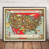 Ancienne carte alimentaire des États-Unis, 1932 : Volaille, Agriculture, Viandes, Poissons, Créatures marines 