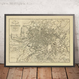 Antiguo mapa de Manchester y Salford de Fothergill, 1844: Irwell, Canal de Bridgewater, Ferrocarril L&M, Piccadilly, Ancoats 