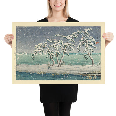 Nieve en el pantano de Hinuma en Mito por Hasui Kawase 1935 
