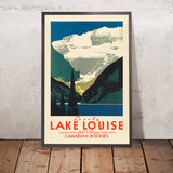 Reiseposter des Banff-Nationalparks: Lake Louise in den kanadischen Rocky Mountains 