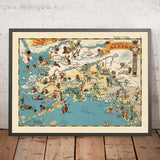 Mapa pictórico de Alaska por Ruth Taylor White, 1935: Anchorage, Fairbanks, río Yukón, glaciares, Aleutianas 
