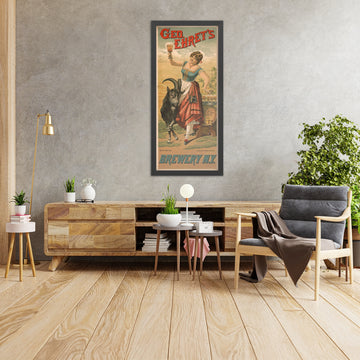 A framed image of Geo. Ehret’s Brewery Vintage Beer Poster by Henry Jerome Schile, 1885