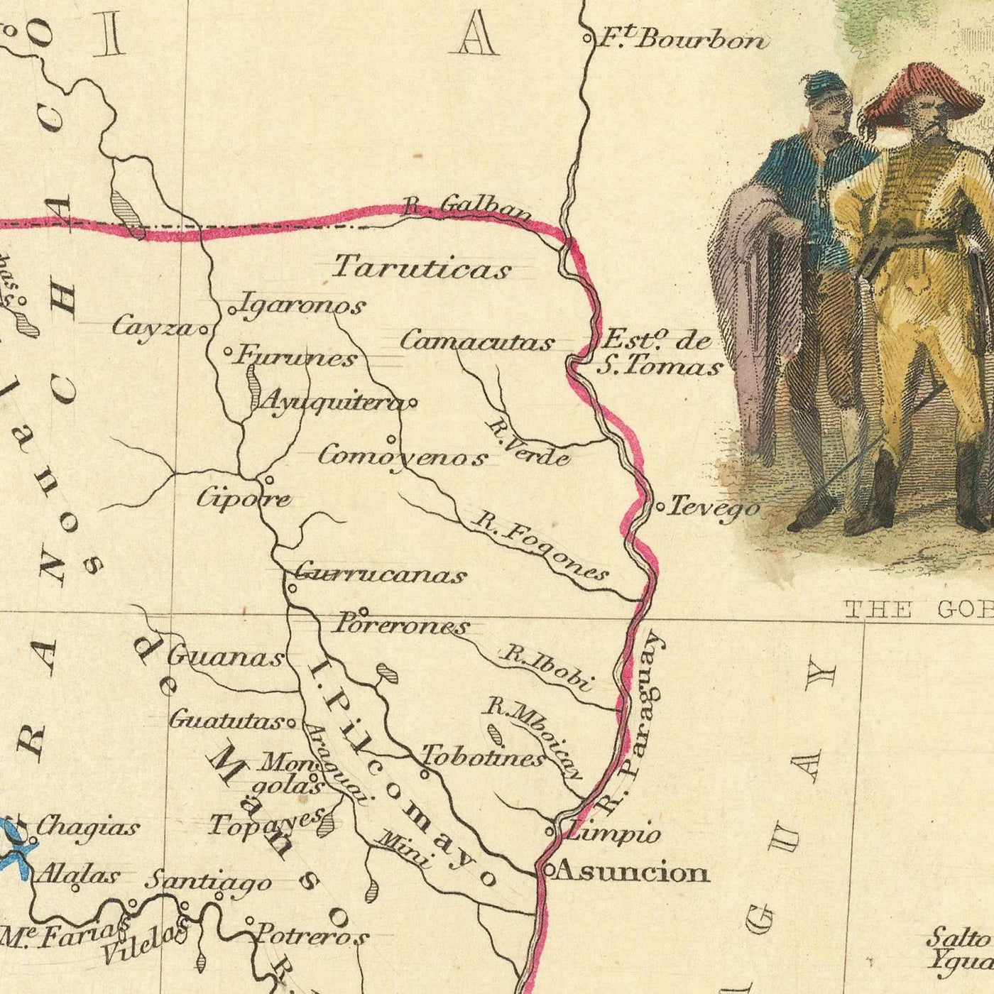 Antigua Mapa de Argentina y Chile por Tallis, 1851: Buenos Aires, Andes, Santiago, Viñetas 