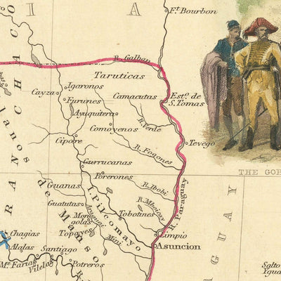 Antigua Mapa de Argentina y Chile por Tallis, 1851: Buenos Aires, Andes, Santiago, Viñetas 