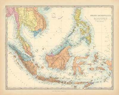Alte Karte von Südostasien von SDUK, 1872: Kolonialzeit, asiatische Seewege 