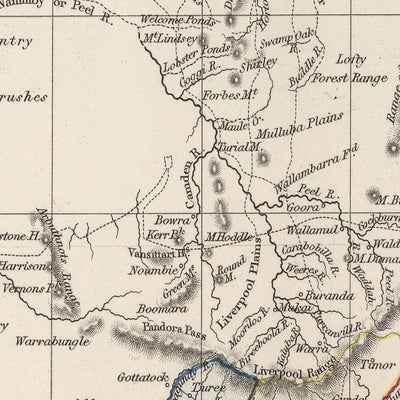 Old Map of New South Wales by Arrowsmith, 1845: Sydney, Newcastle, Rivers, Roads, Counties