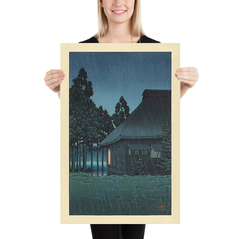 Evening Rain at a Lakeside Tearoom by Hasui Kawase 1935