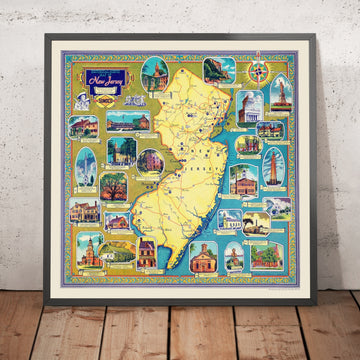 Mapa antiguo de Nueva Jersey revolucionaria de Brink, 1940: Trenton, Princeton, Morristown, Hackensack, río Delaware 