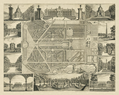 Wrest Park, the House & Gardens of the Duke of Kent by John Rocque, 1737