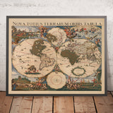 Gran obra maestra del mapa mundial por Danckerts, 1696: tierras míticas, borde decorativo 