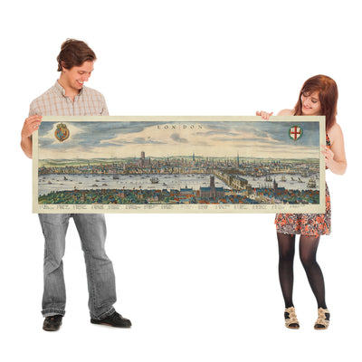 Old Bird’s Eye Map of London by Merian, 1640: Thames, London Bridge, Tower, Whitehall, Globe Theatre