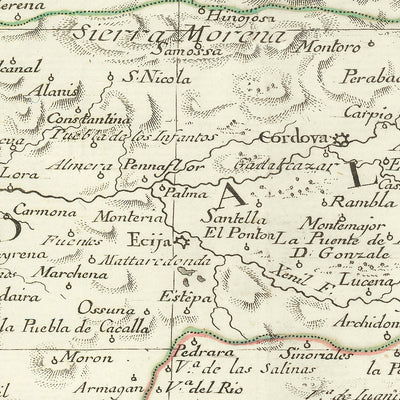 Old Map of Andalusia & Granada by Zatta, 1776: Seville, Malaga, Gibraltar, Cadiz