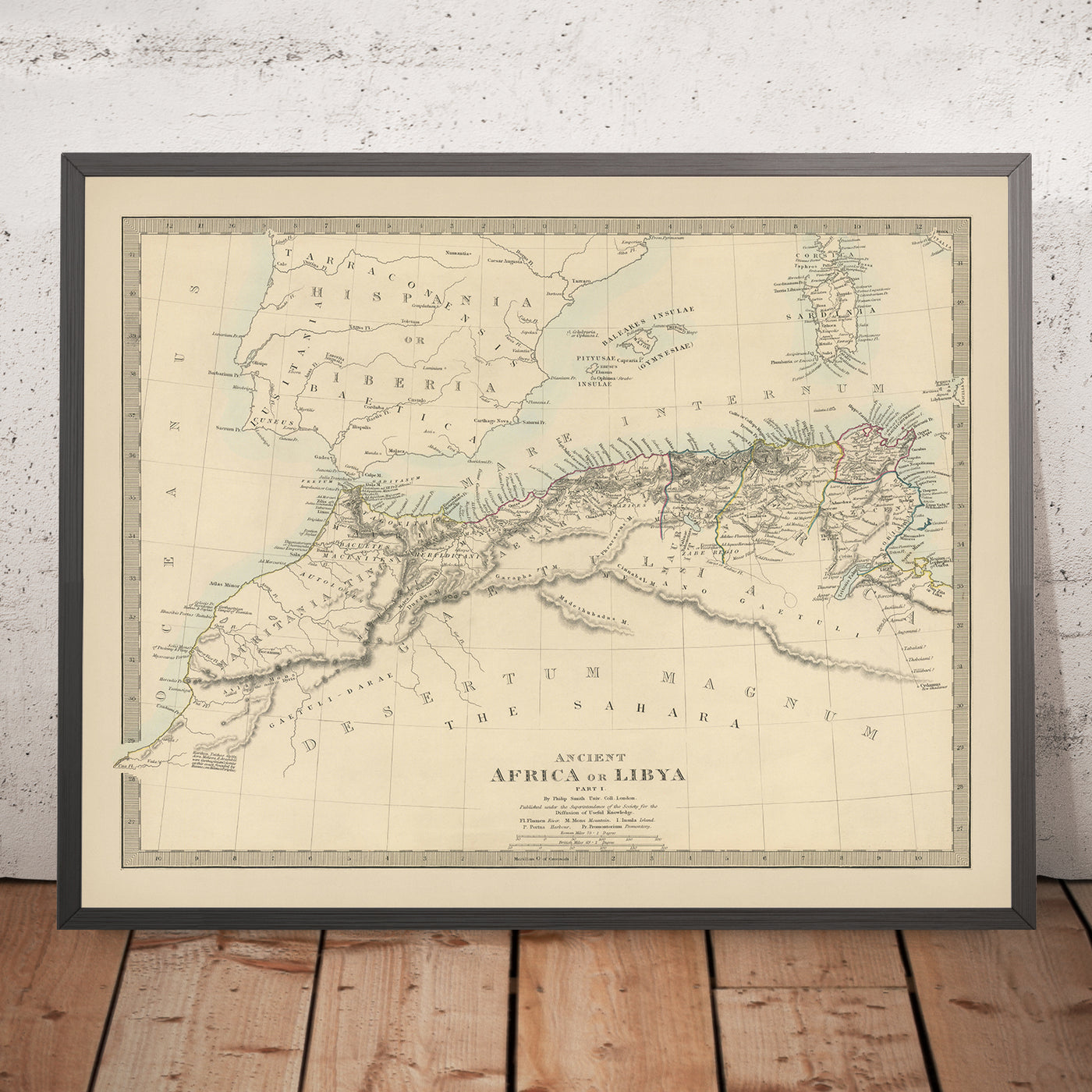 Old Map of North Africa, 1845: Atlas Mountains, Sahara, Carthage, Tangier, Algiers