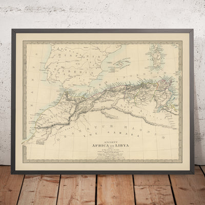 Old Map of North Africa, 1845: Atlas Mountains, Sahara, Carthage, Tangier, Algiers