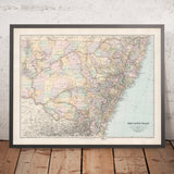 Alte Karte von New South Wales von Stanford, 1904: Sydney, Newcastle, Wollongong, Eisenbahnen 