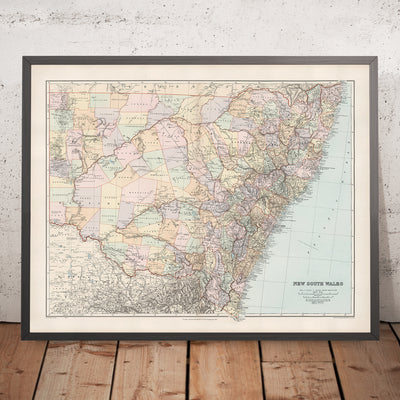 Old Map of New South Wales by Stanford, 1904: Sydney, Newcastle, Wollongong, Railroads