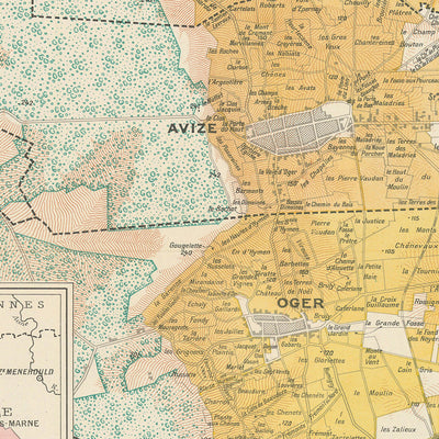 Ancienne carte des vins de la Côte des Blancs par Larmat, 1944 : Champagne, Vignobles, Qualité des raisins, Villes 