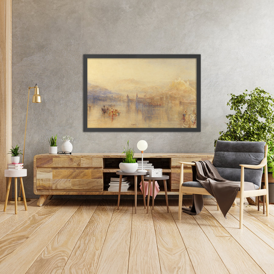 A framed image of Lucerne from the Lake by Turner, 1802