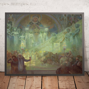 A framed image of The Holy Mount Athos by Alphonse Mucha, 1926
