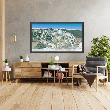 A framed image of Vail, USA in the style of a simple and modern golf course map