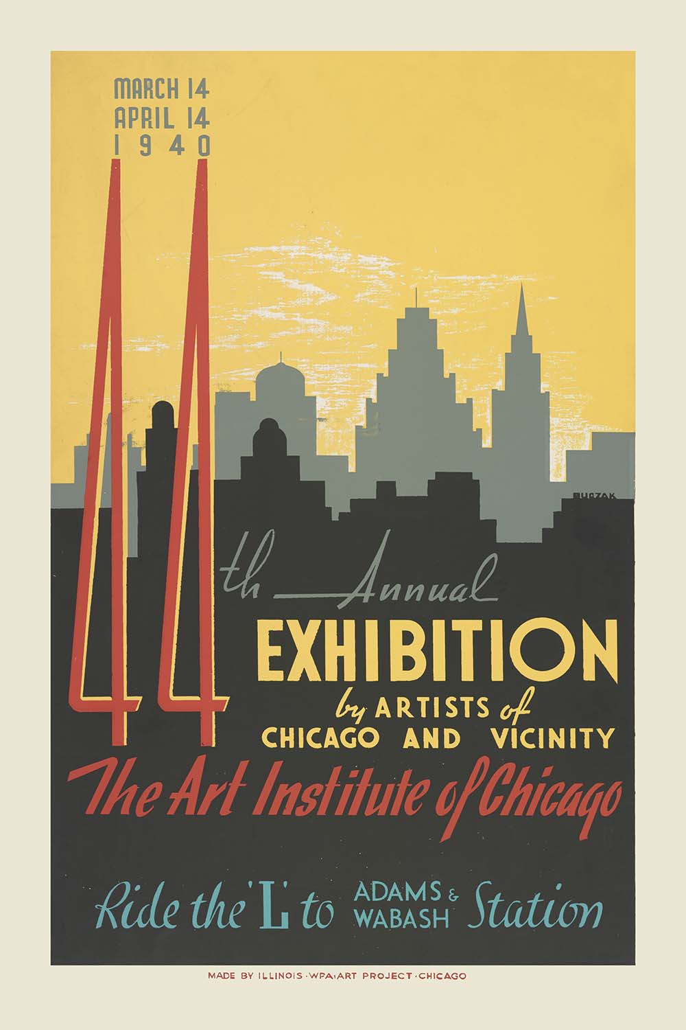 Chicago Poster: 44th Annual Exhibition by Artists of Chicago and Vicinity by John Buczak, 1940