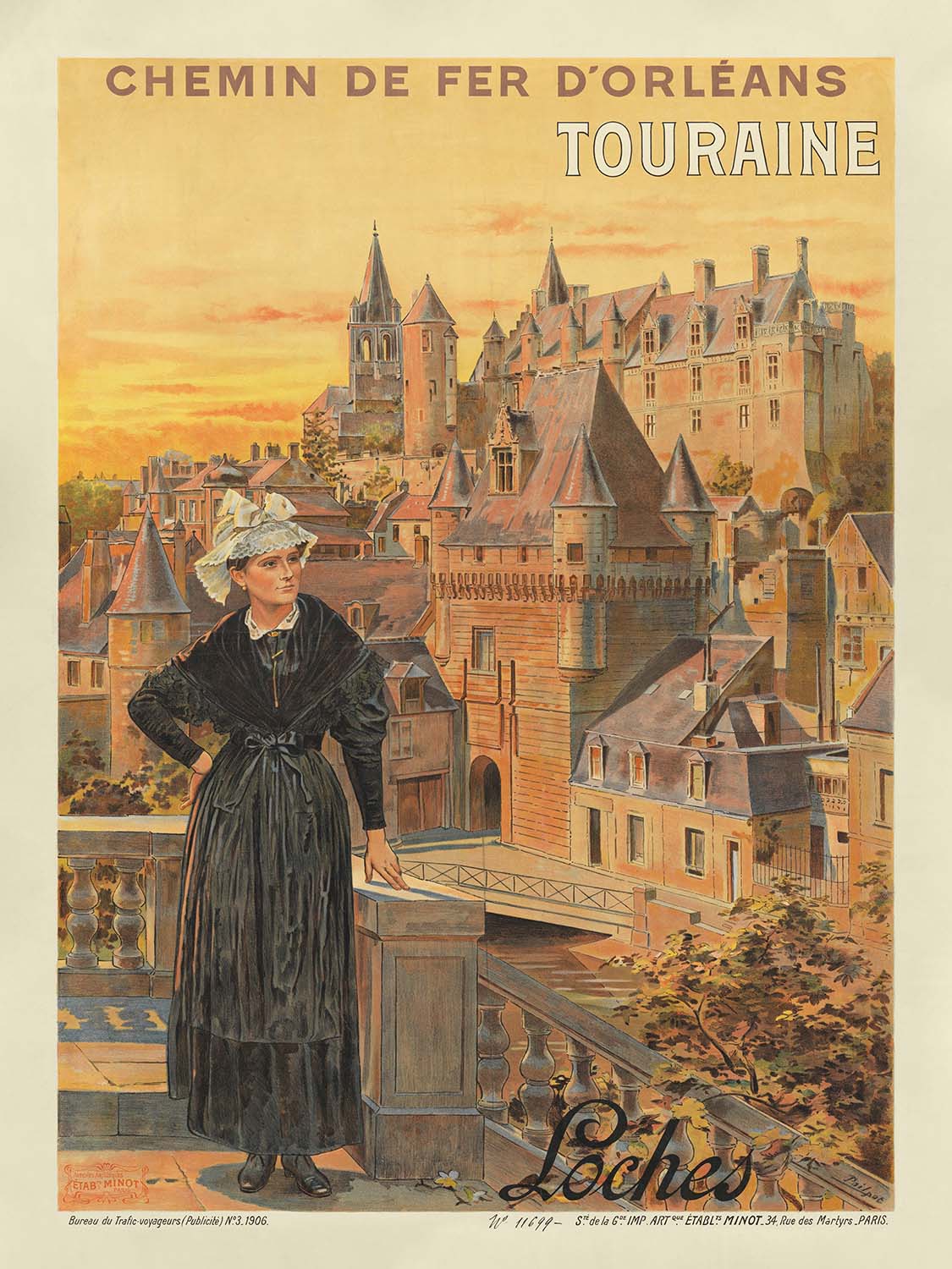 Loches Travel Poster: Chemin de Fer d’Orléans by Etablissements Minot, 1906
