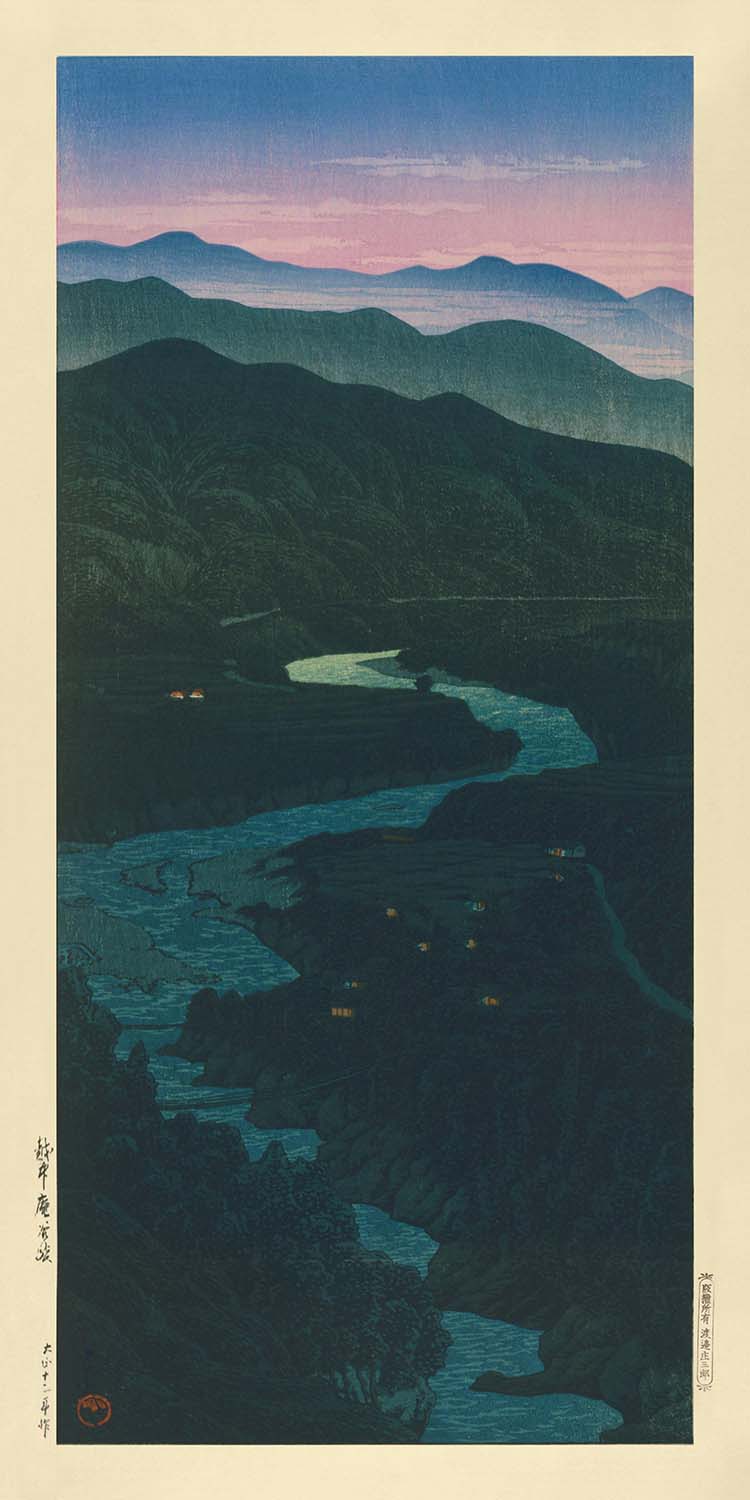 Vogelperspektive des Ioridani-Passes, Etchu von Hasui Kawase, 1935 