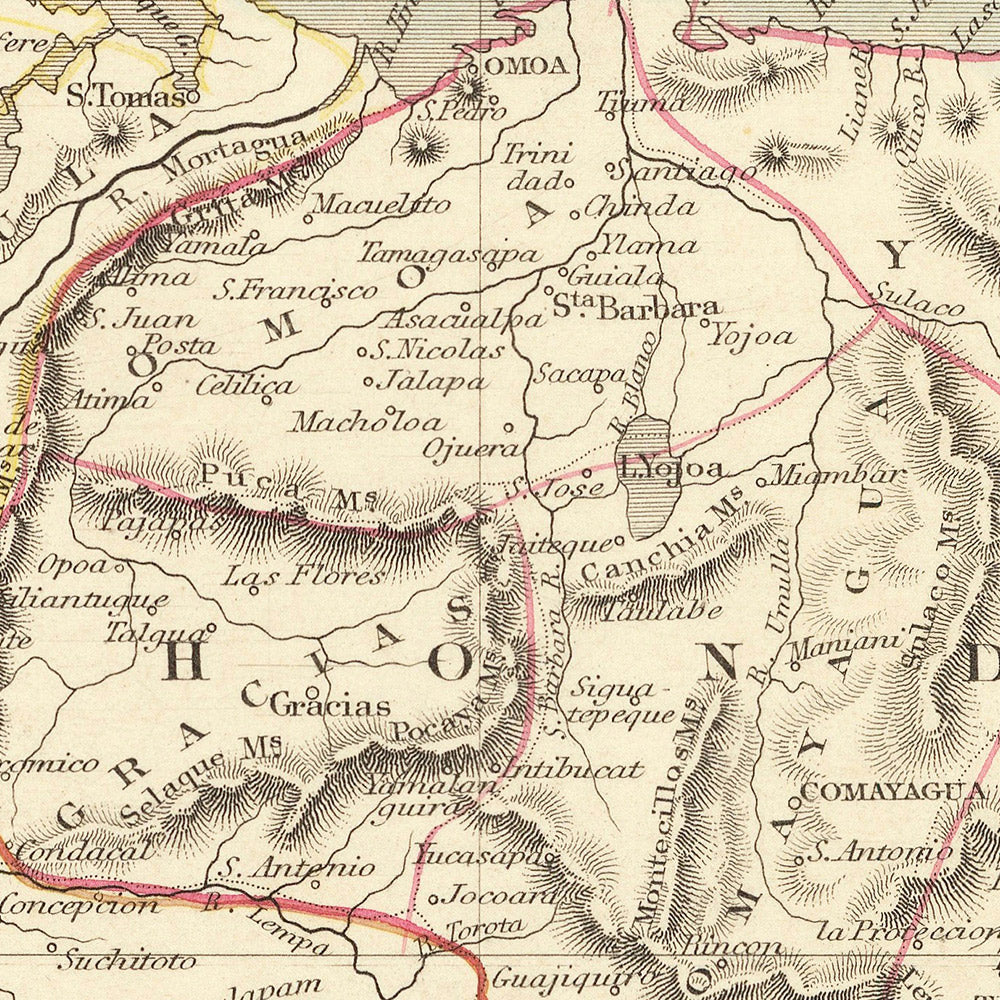 Old Map of Central America by John Tallis, 1851: Guatemala, Honduras, Antigua, Belize, Mosquito Territory, Nicaragua