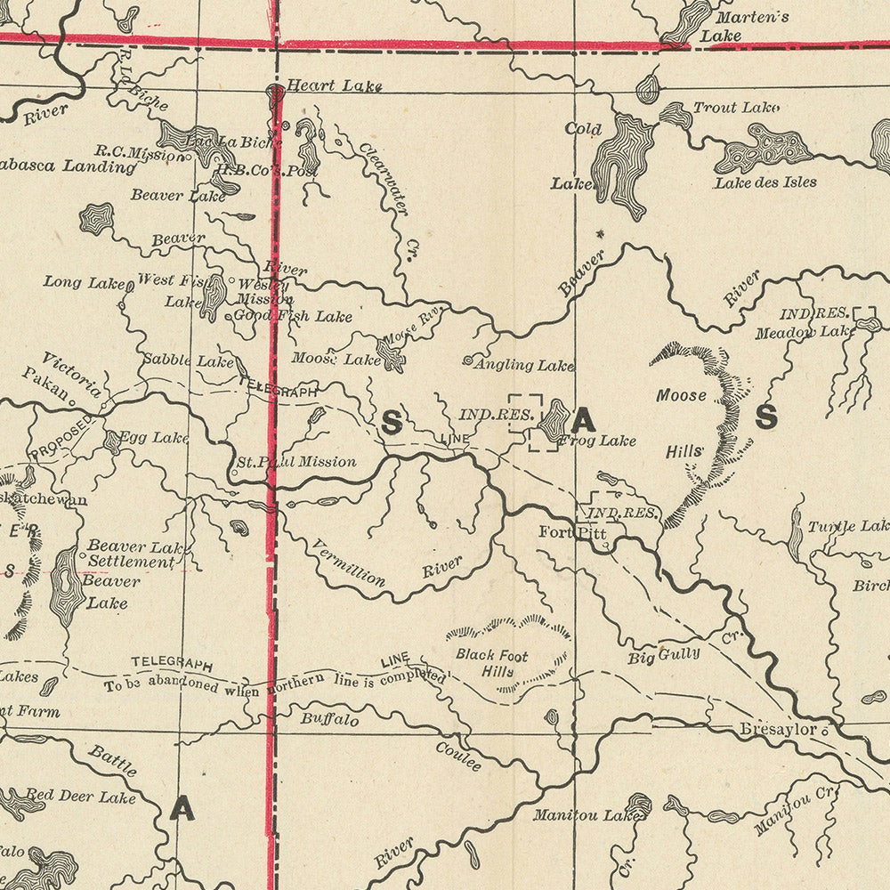 Ancienne carte du territoire du Nord-Ouest du Canada par Cram, 1891 : Edmonton, Calgary, chemins de fer 