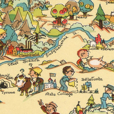 Pictorial Map of Pennsylvania by Ruth Taylor White, 1935: Philadelphia, Pittsburgh, Gettysburg, Amish, Appalachian Mountains