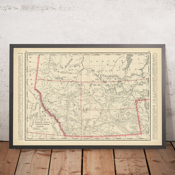 Antica mappa del territorio nord-occidentale del Canada di Cram, 1891: Edmonton, Calgary, ferrovie 