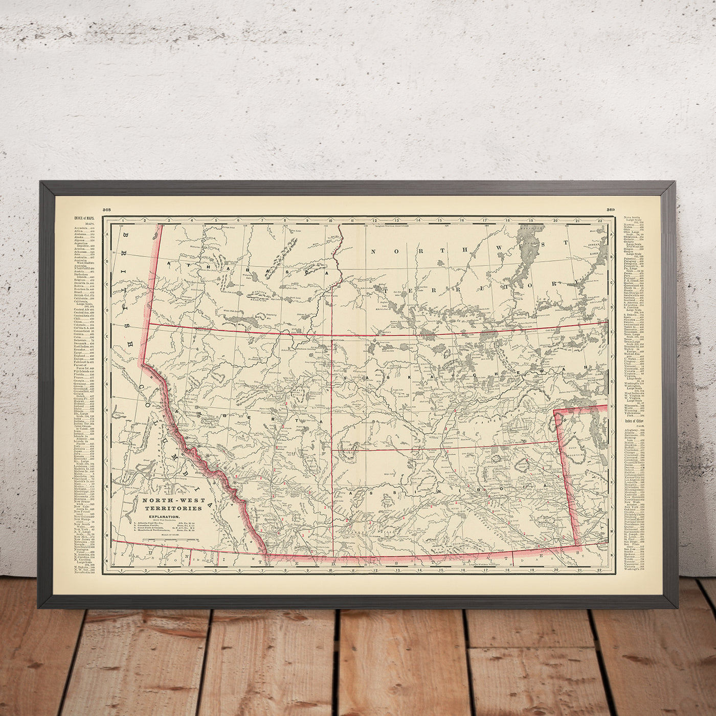 Ancienne carte du territoire du Nord-Ouest du Canada par Cram, 1891 : Edmonton, Calgary, chemins de fer 