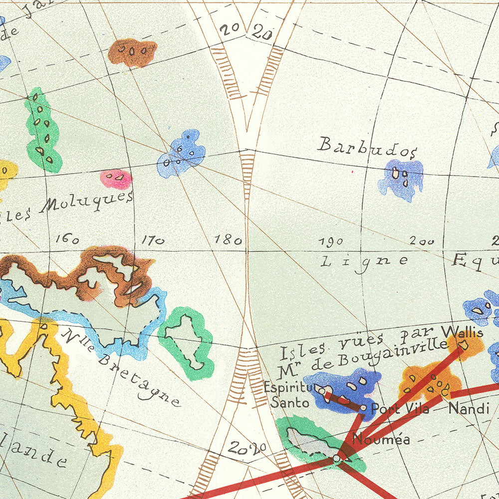 Mapa mundial de rutas de la antigua aerolínea TAI por Bayle, 1957 