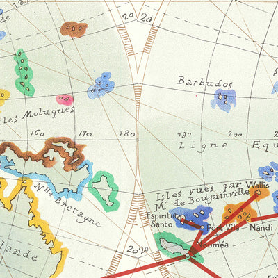Mapa mundial de rutas de la antigua aerolínea TAI por Bayle, 1957 
