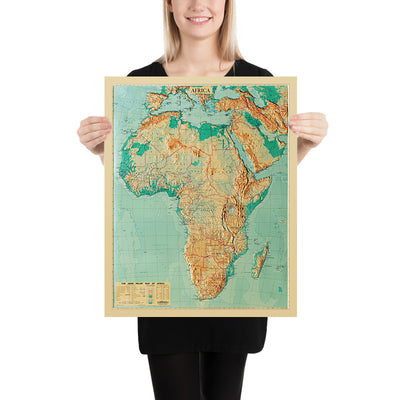 Ancienne carte topographique en relief 3D de l'Afrique par Aero Service Corporation, 1961 