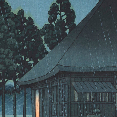 Abendregen an einem Teesalon am See von Hasui Kawase 1935 