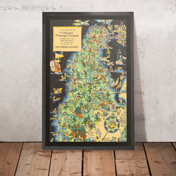 Bildkarte des San Mateo County, Kalifornien von Ruth Taylor White, 1930: Southern Pacific Railroad, Crystal Springs Reservoir, Dumbarton Bridge, Redwood City, Half Moon Bay 